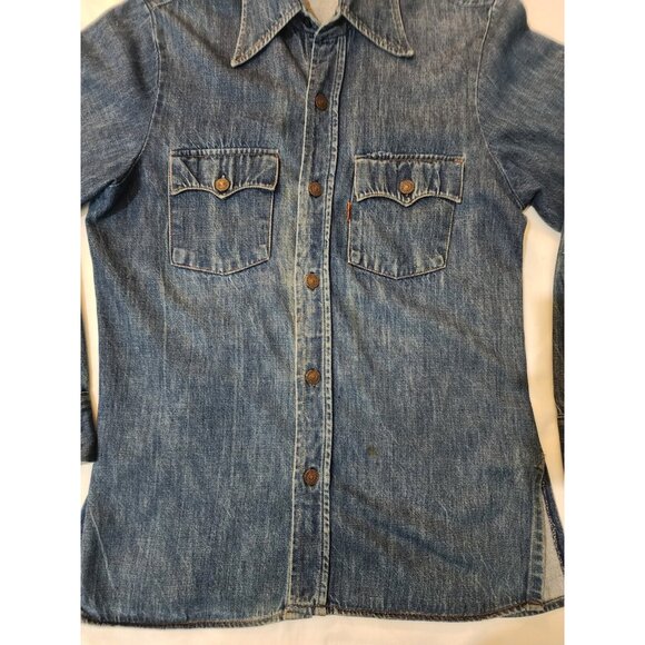 Vintage Levis Shirt Mens Medium Metal Button Denim Orange Tab 60's 70's Thick - Picture 5 of 11